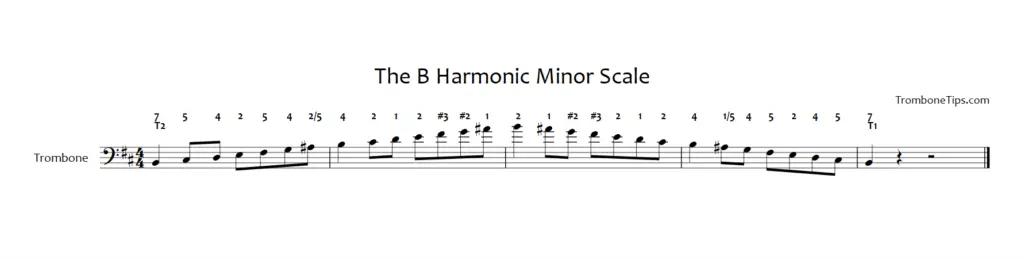 b harmonic minor scale trombone