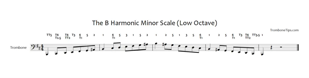 b harmonic minor low scale trombone