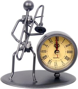 Classic Vintage Old Fashion Iron Art Musician Clock Figure Ornament for Home Office Desk Decoration Gift  Trombone
